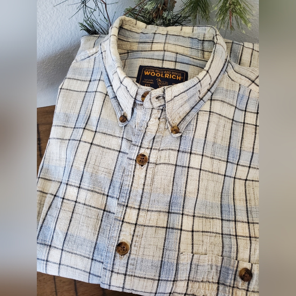 Woolrich John Rich & Bros. Men's Blue Plaid Button Up Shirt Size LT Large Tall